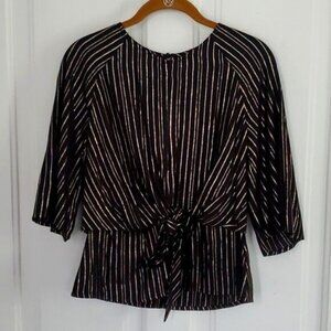 Express Black and Gold Striped PeekaBoo Top